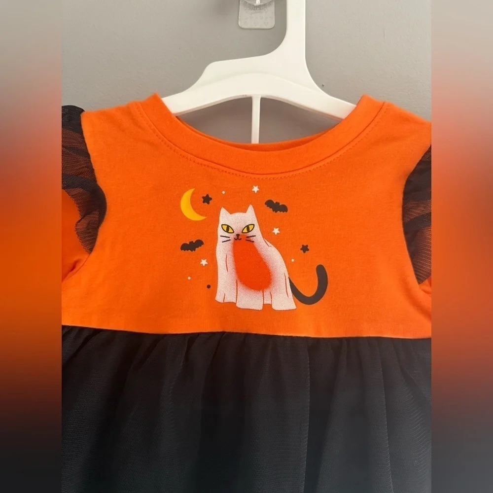 Cat & Jack Halloween Cat Matching Set Baby Girl SZ 12 M Orange Black Tulle New